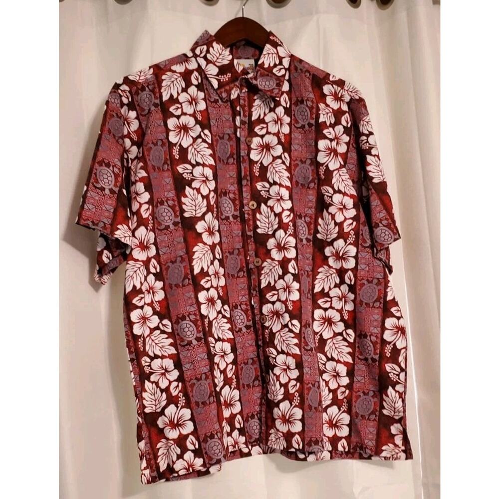 Men's Med Wave Shoppe USA California Hawaiian Shortsleeved Shirt Wooden Buttons